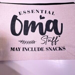 OS‎ Essential Oma Stuff Pouch Cream Canvas Snack Bag Graphic Zipper Grandmother